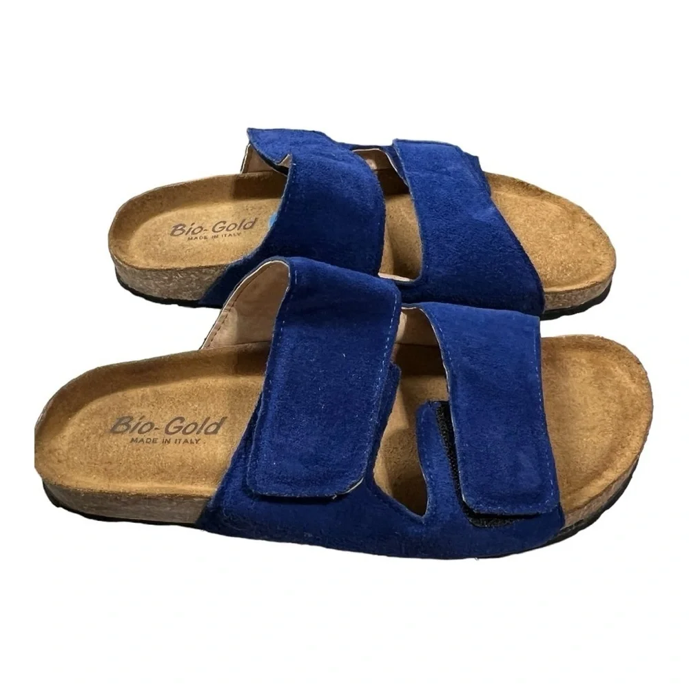 BIO GOLD Blue Slide Cork Bottom Soles Size 7.5